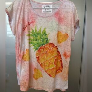 Pineapple Kai Wahine Pink White shirt size XL Made in Hawaii